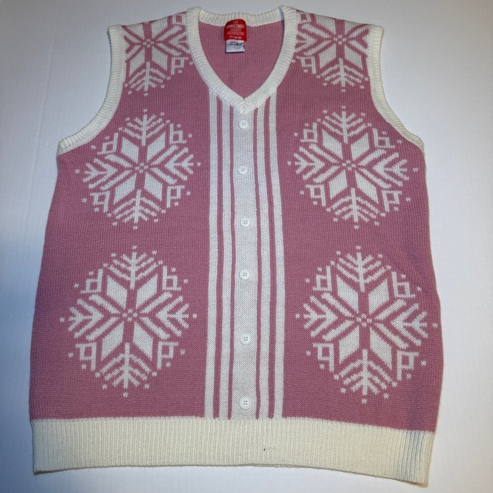 Pink and White V-Neck Sweater Vest